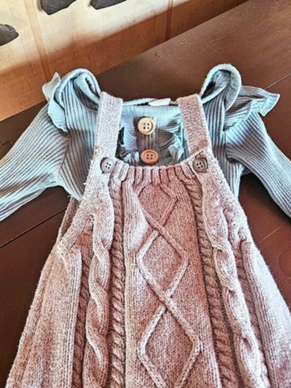 12mo Knit Overalls and Light Blue Bodysuit